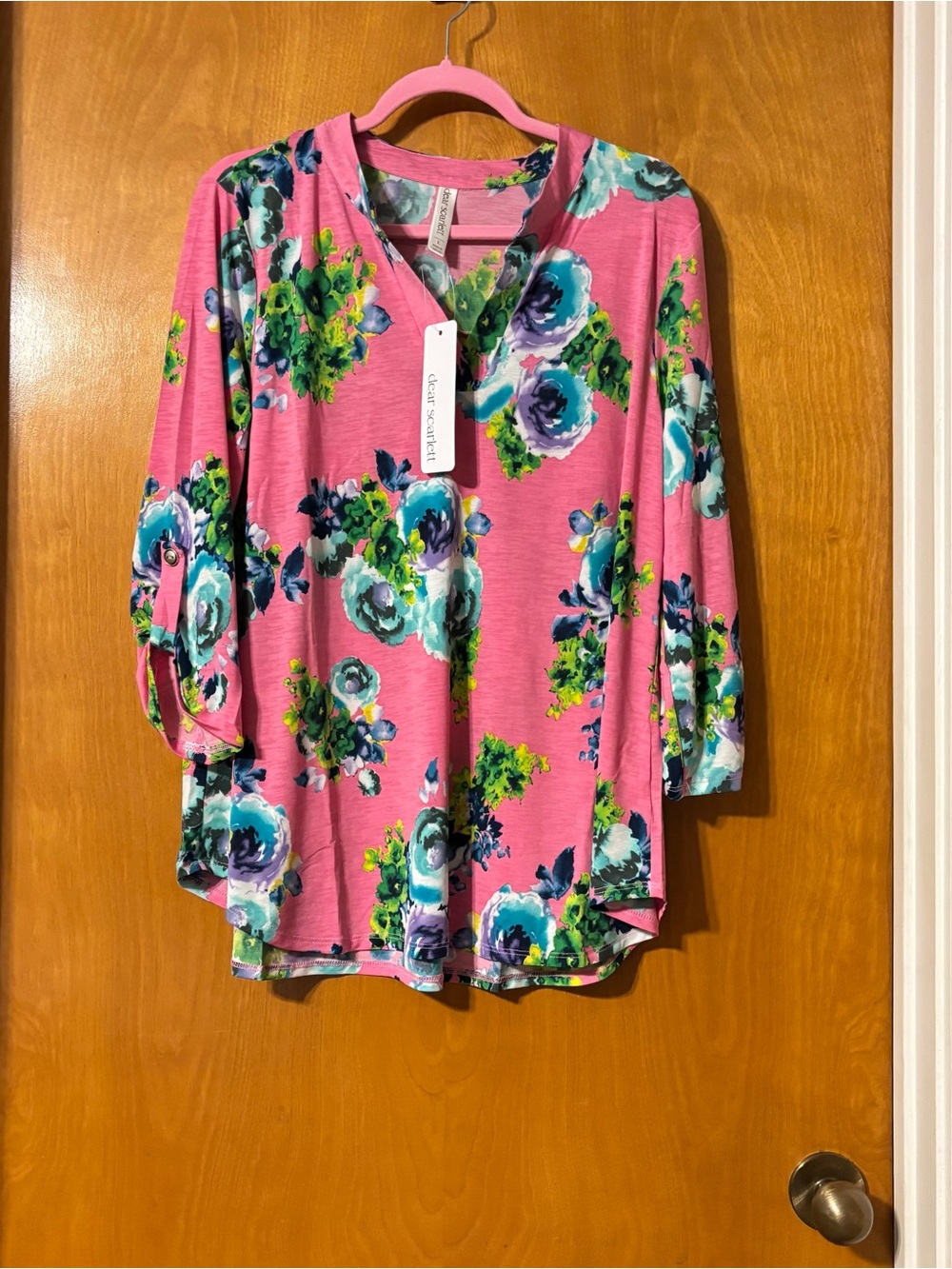 Scarlett Pink Floral V-Neck Tunic Top